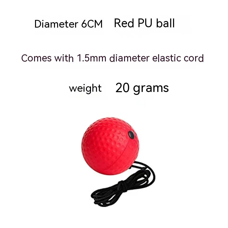 Head-mounted boxing reaction ball set showing multiple coloured PU balls, a rubber ball, and two headband options.