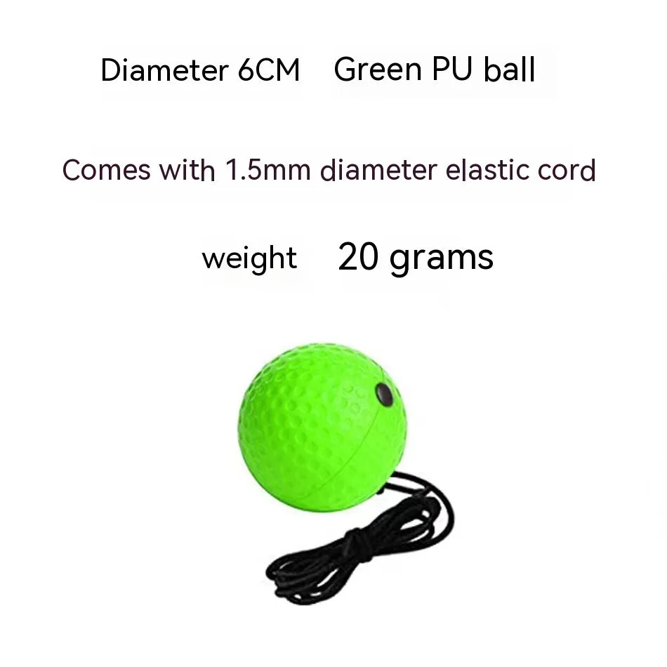 Head-mounted boxing reaction ball set showing multiple coloured PU balls, a rubber ball, and two headband options.