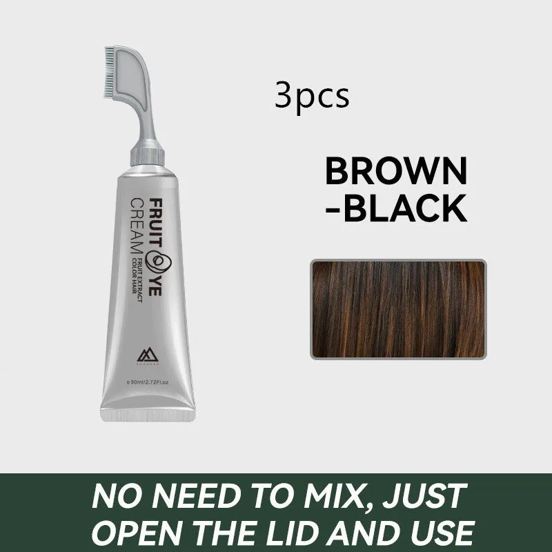 Fruit pigment hair dye cream 80ml tube in black, black brown, and chestnut brown for white hair coverage
