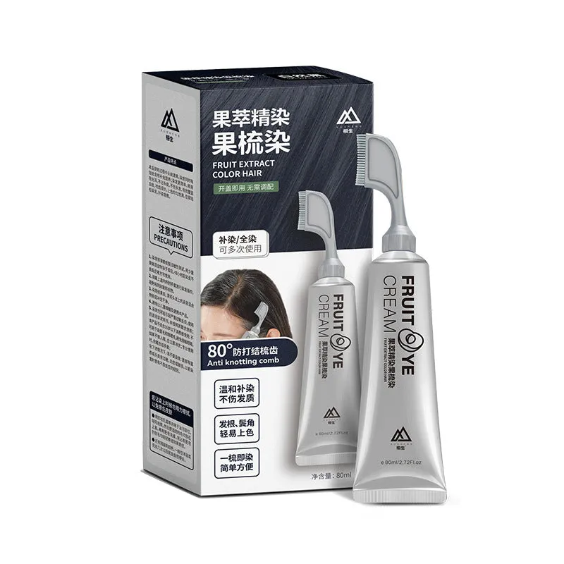 Fruit pigment hair dye cream 80ml tube in black, black brown, and chestnut brown for white hair coverage