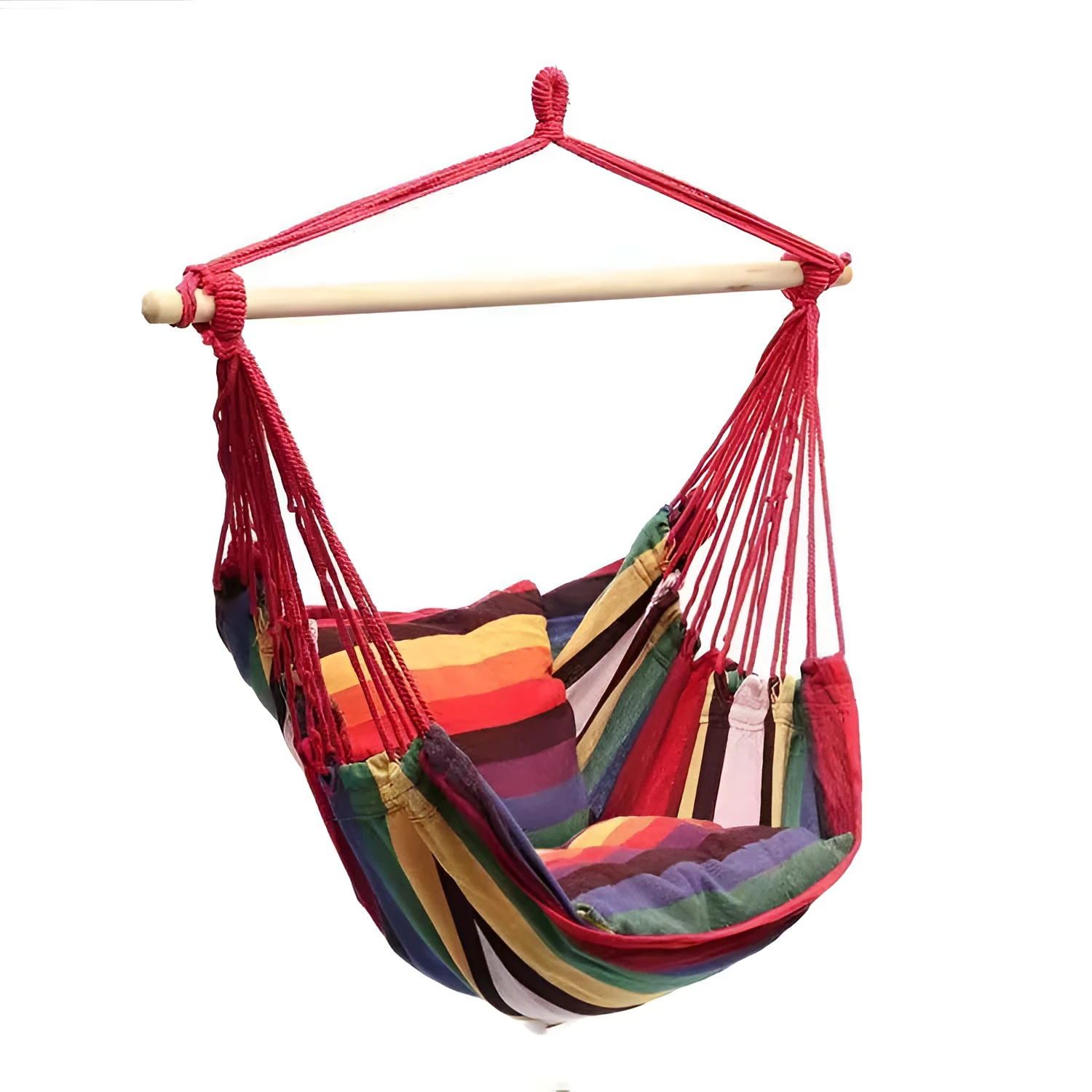 Canvas hanging chair in green colour, measured 100x130cm, for indoor and outdoor use, with 150kg capacity