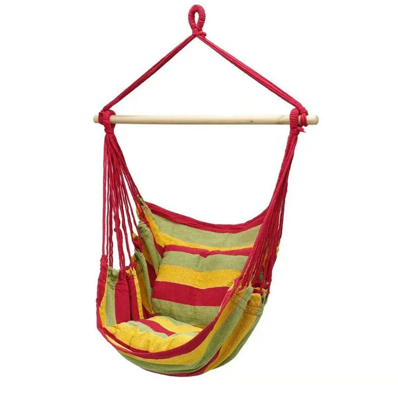 Canvas hanging chair in green colour, measured 100x130cm, for indoor and outdoor use, with 150kg capacity