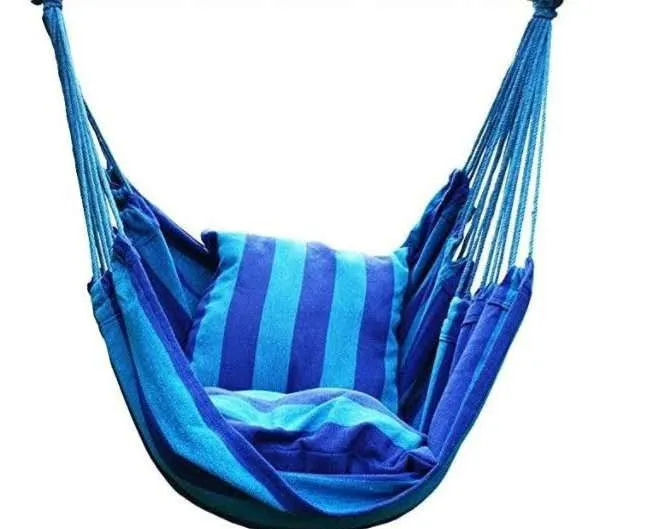 Canvas hanging chair in green colour, measured 100x130cm, for indoor and outdoor use, with 150kg capacity