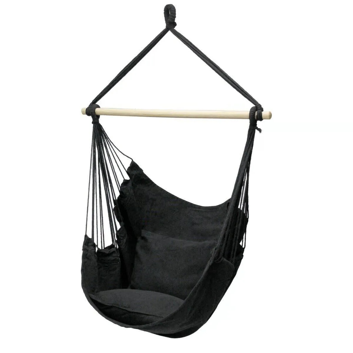 Canvas hanging chair in green colour, measured 100x130cm, for indoor and outdoor use, with 150kg capacity