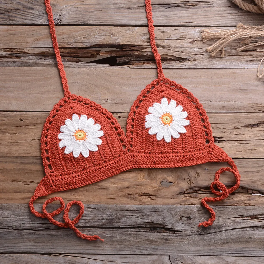 Two-piece bikini set in cotton blended fabric, available in eight colours including black, white, khaki, blue, light blue, orange, red, yellow