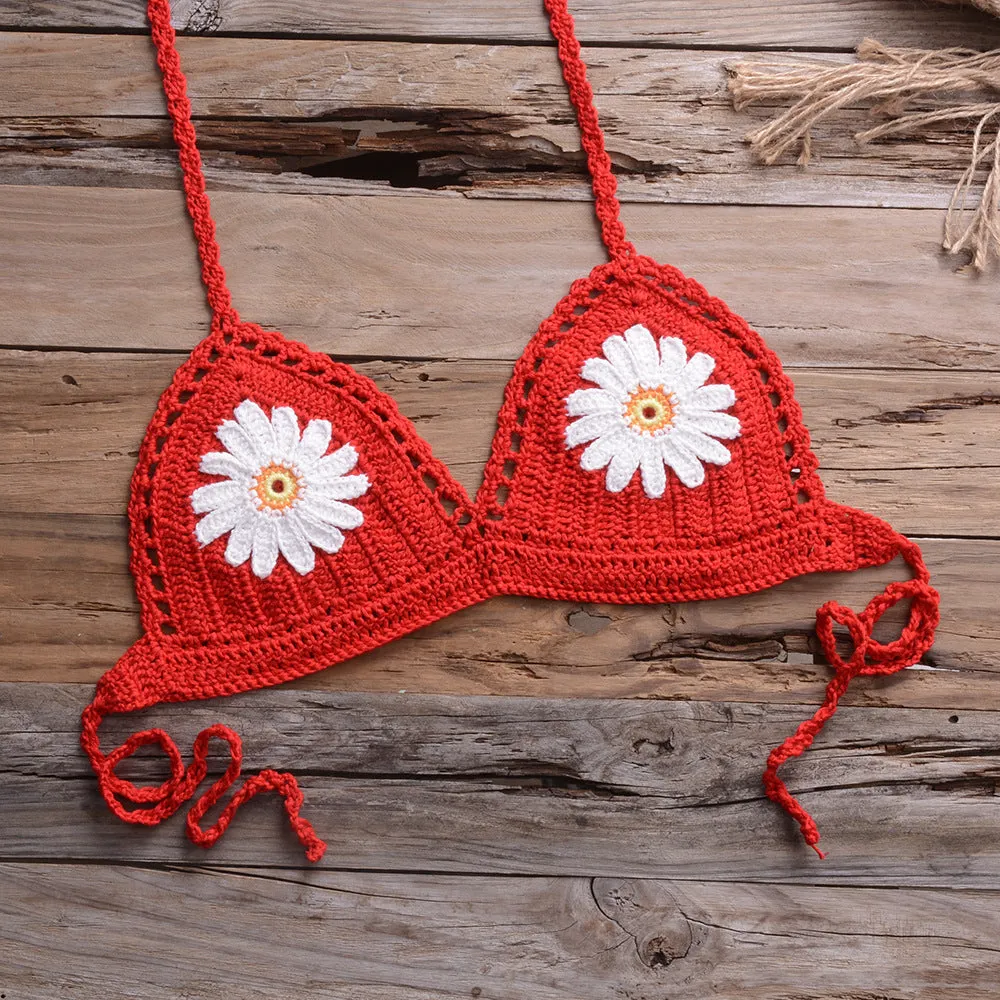 Two-piece bikini set in cotton blended fabric, available in eight colours including black, white, khaki, blue, light blue, orange, red, yellow