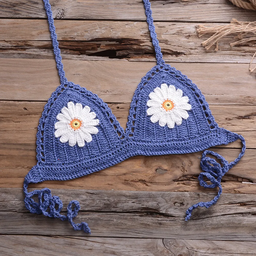 Two-piece bikini set in cotton blended fabric, available in eight colours including black, white, khaki, blue, light blue, orange, red, yellow