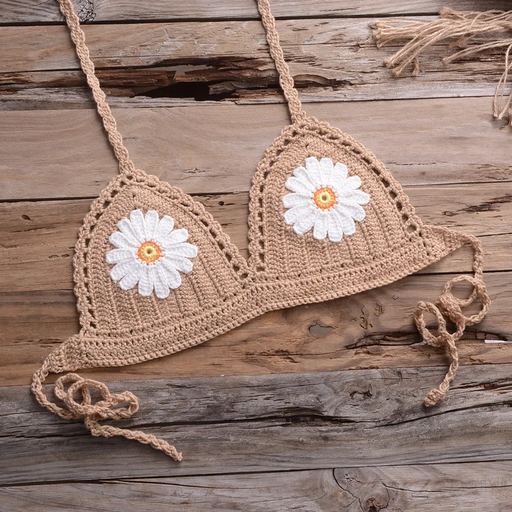 Two-piece bikini set in cotton blended fabric, available in eight colours including black, white, khaki, blue, light blue, orange, red, yellow