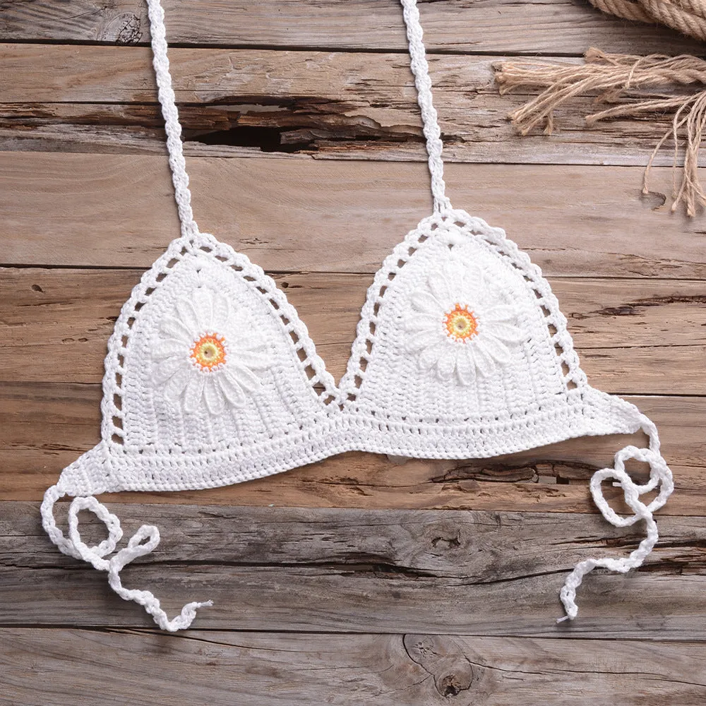 Two-piece bikini set in cotton blended fabric, available in eight colours including black, white, khaki, blue, light blue, orange, red, yellow