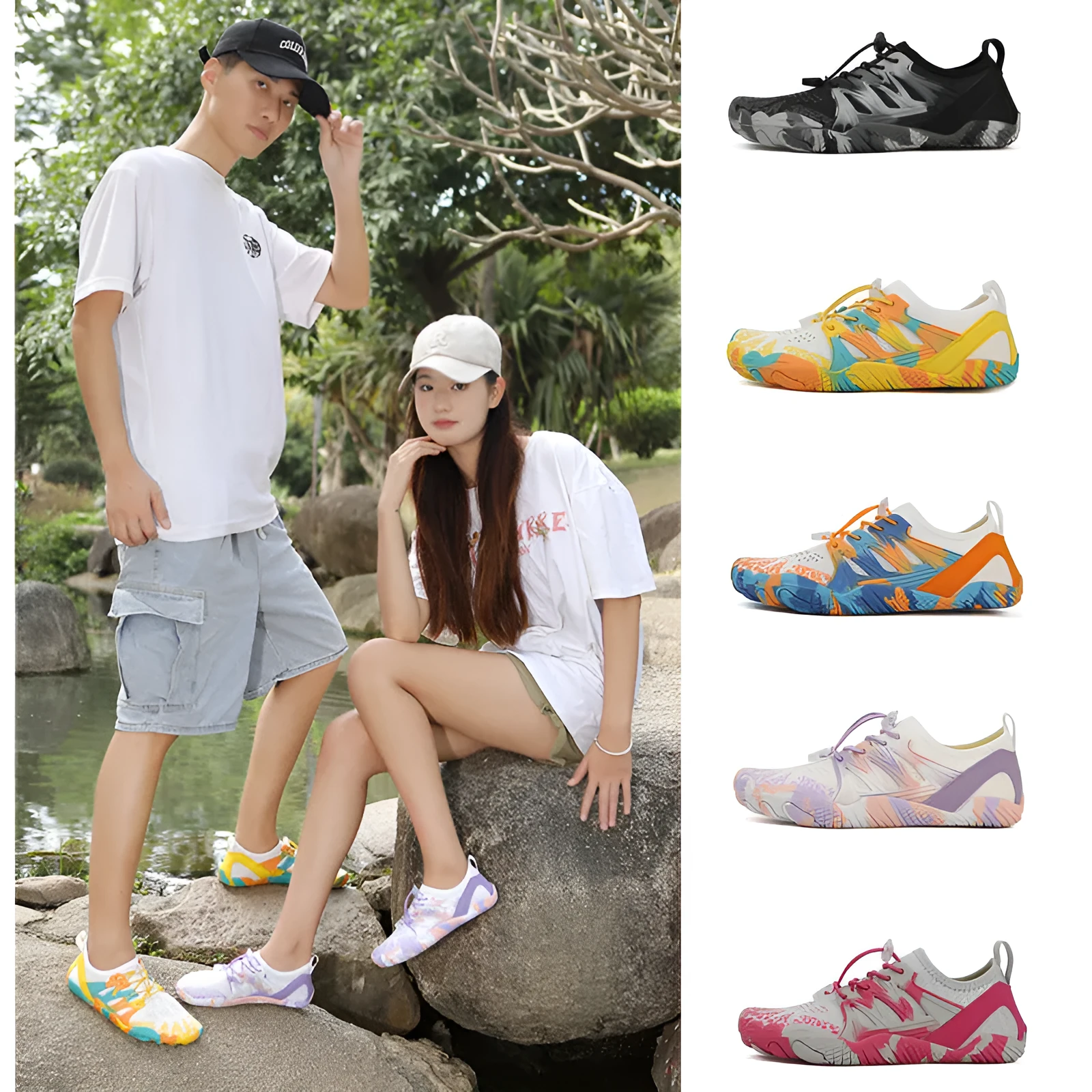 Unisex quick-drying mesh wading shoes with lace-up front and non-slip rubber sole.