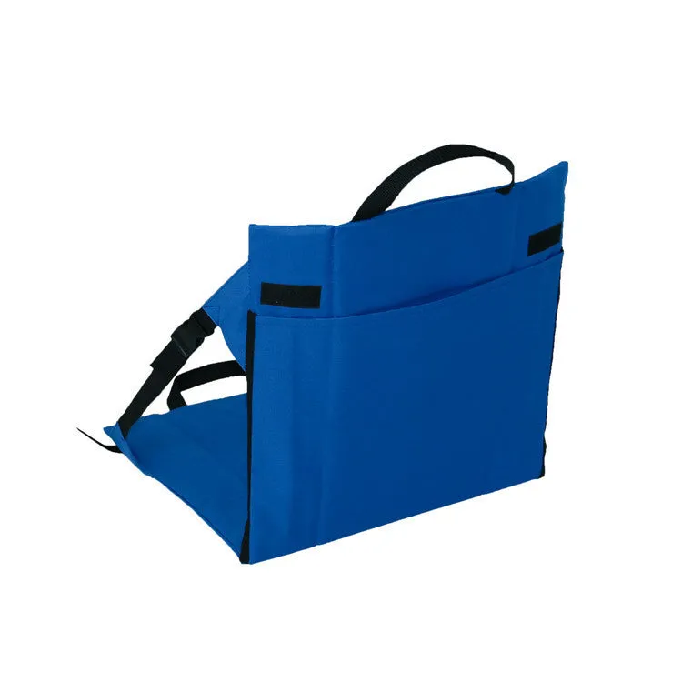 Portable outdoor folding cushion 41x40cm in 600D Oxford cloth, royal blue colour, folded for travel