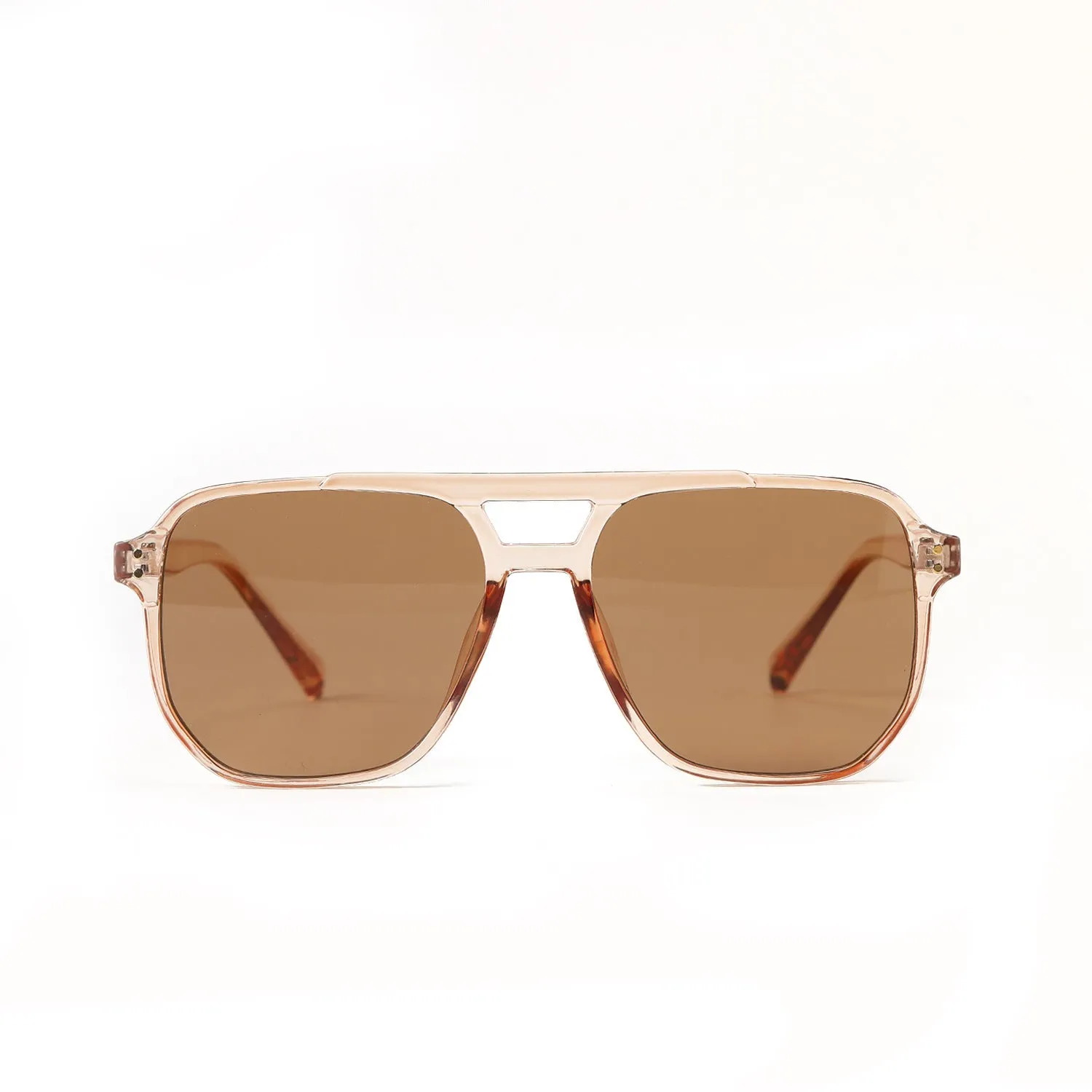 Square double beam sunglasses for women in black frame with pink lenses, UV400 protection