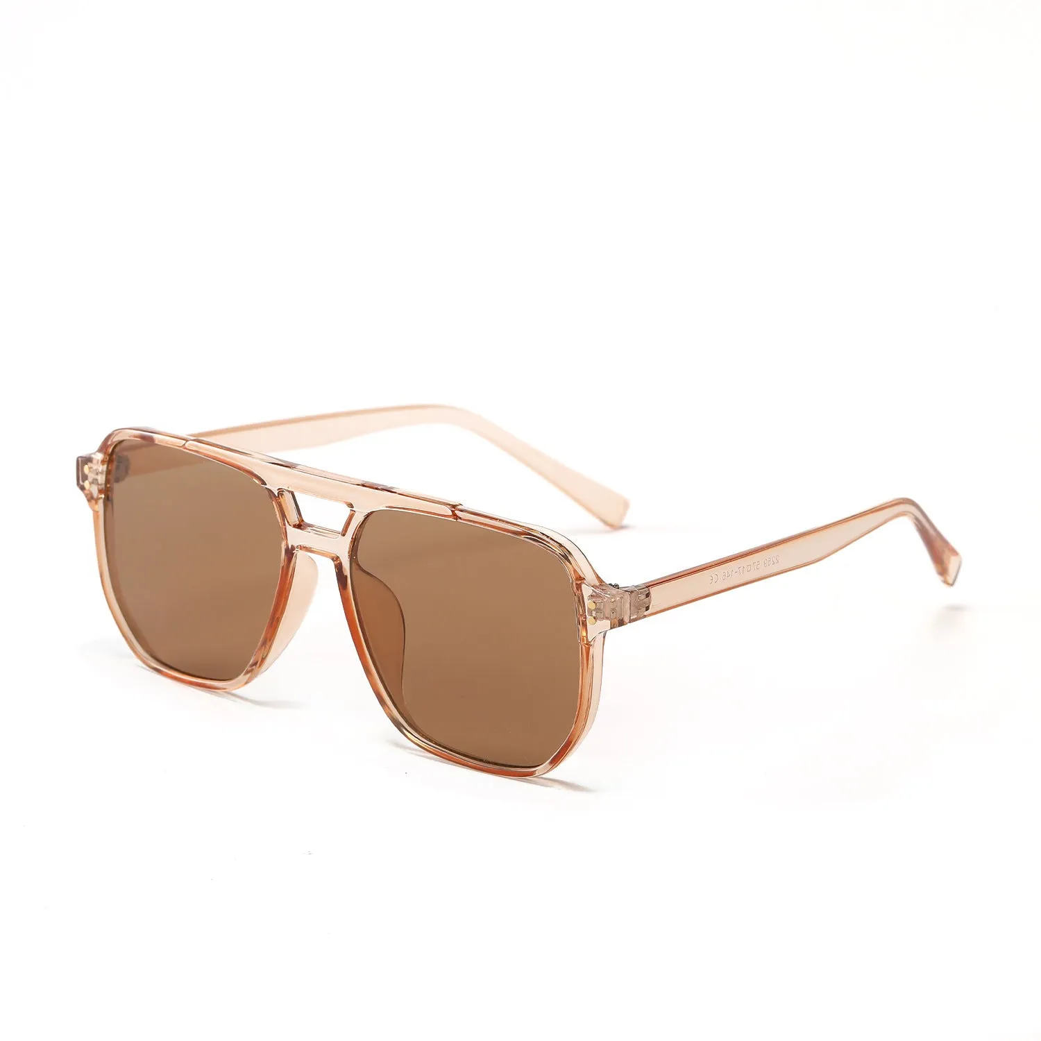 Square double beam sunglasses for women in black frame with pink lenses, UV400 protection
