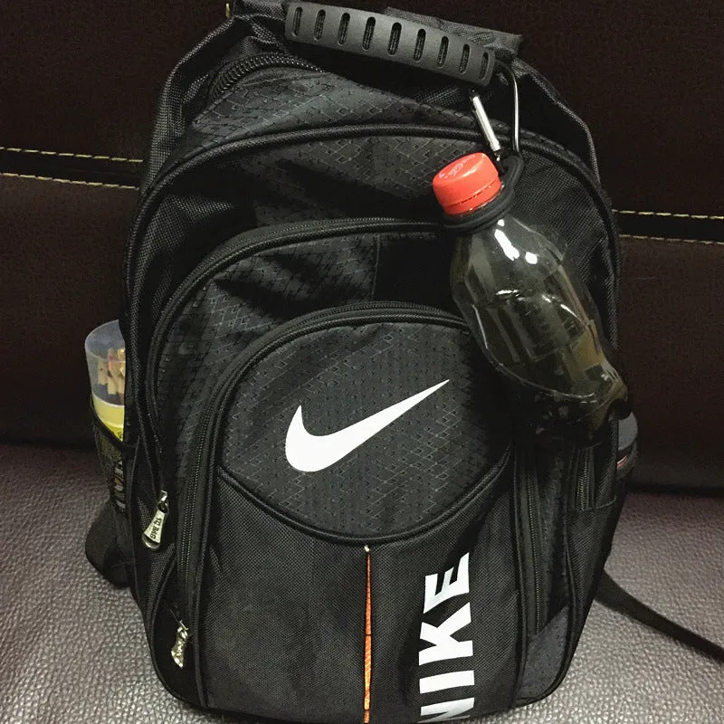 Outdoor travel water bottle hanging buckle in silicone, 55x37mm, shown on backpack strap
