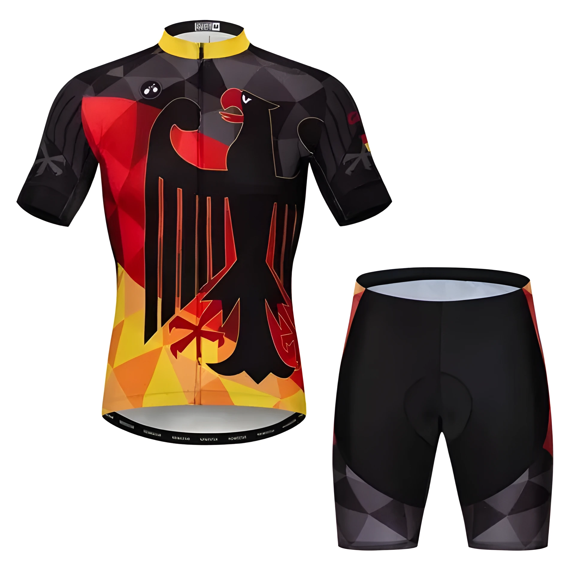 Custom red strap cycling suit with moisture-wicking fabric for summer riding