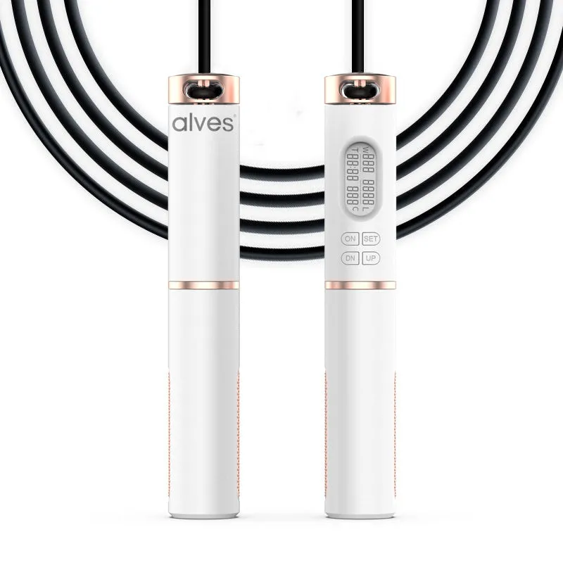 White smart counting jump rope with LCD night vision screen and dual-use cordless ball and wire rope accessories