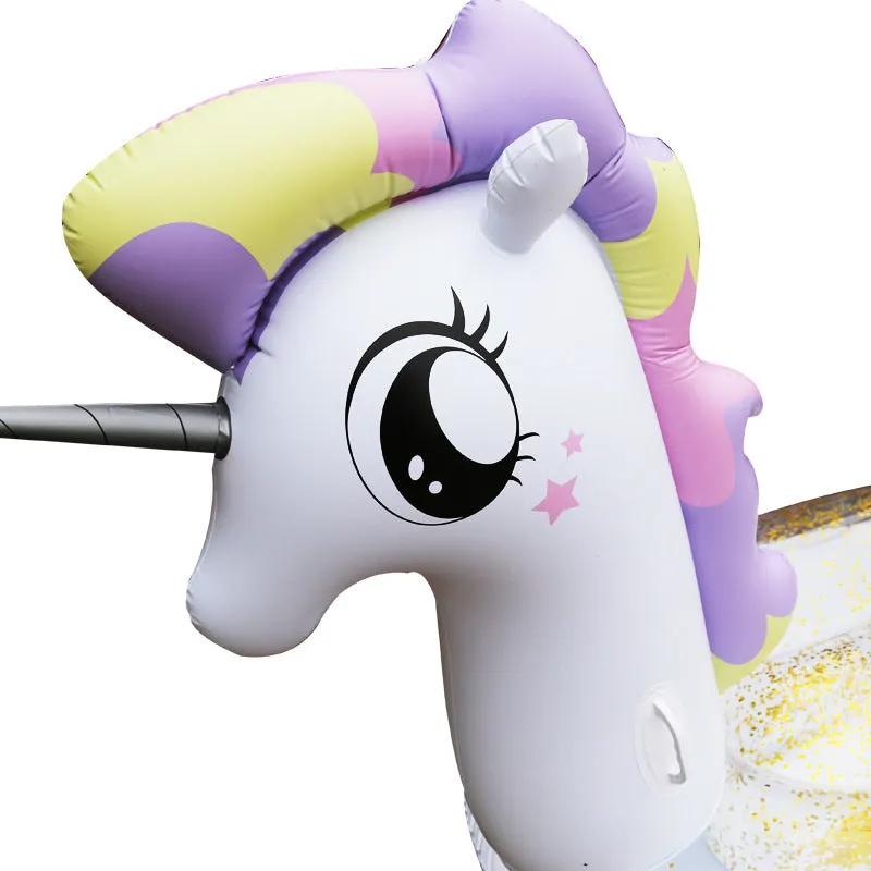 Air permeated bright princess pegasus swimming ring with cartoon design and flash detailing