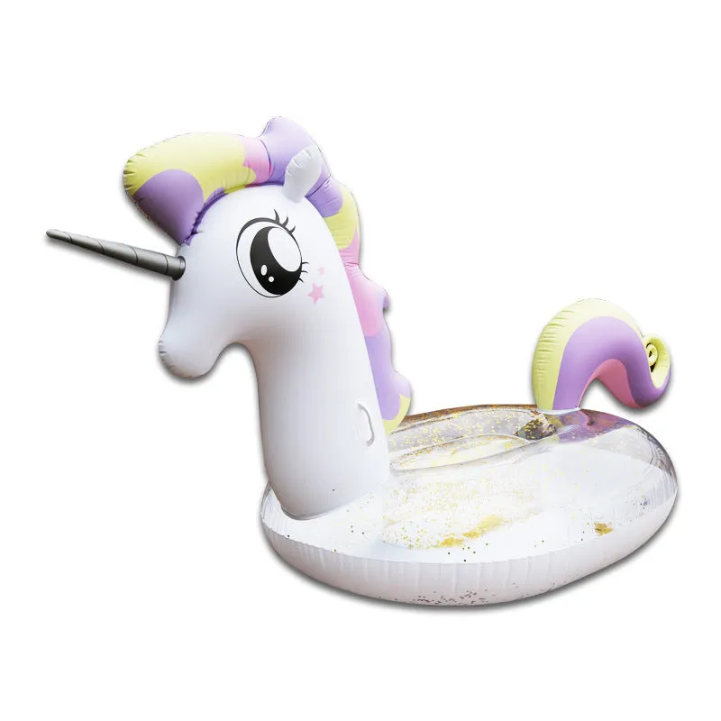 Air permeated bright princess pegasus swimming ring with cartoon design and flash detailing
