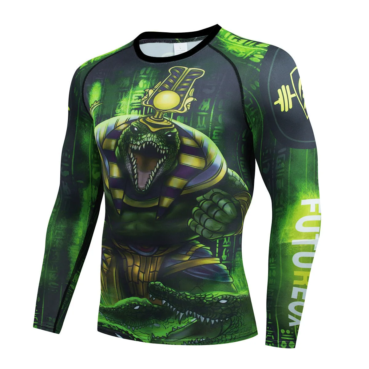 Men's stretch body-hugging sports suit top and trousers set for running and fitness.