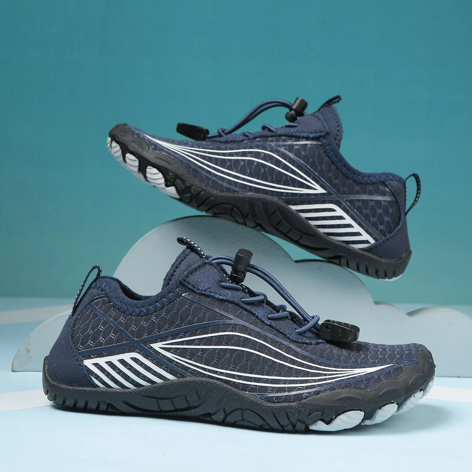 Children's quick-drying wading shoes with non-slip rubber soles in black, grey, pink, and blue colour options