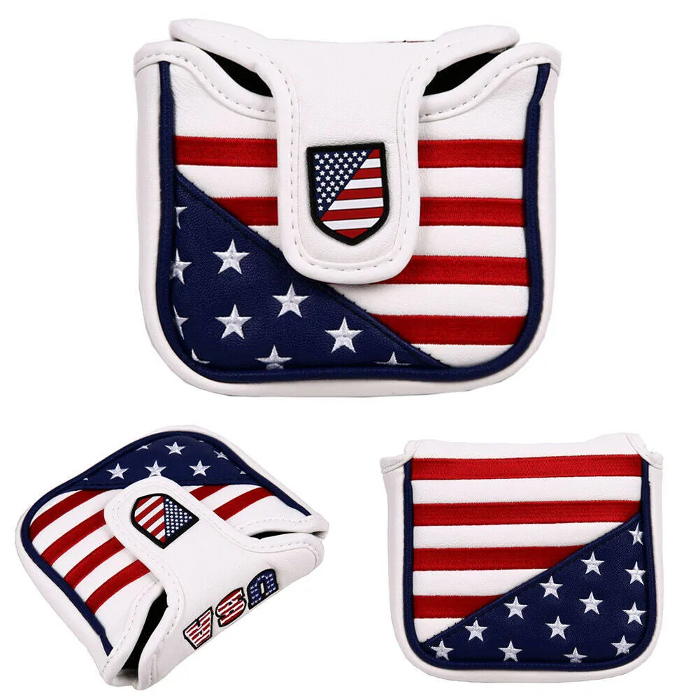 USA flag pattern golf putter cover in White Square colour made from PU synthetic leather with star and stripes design