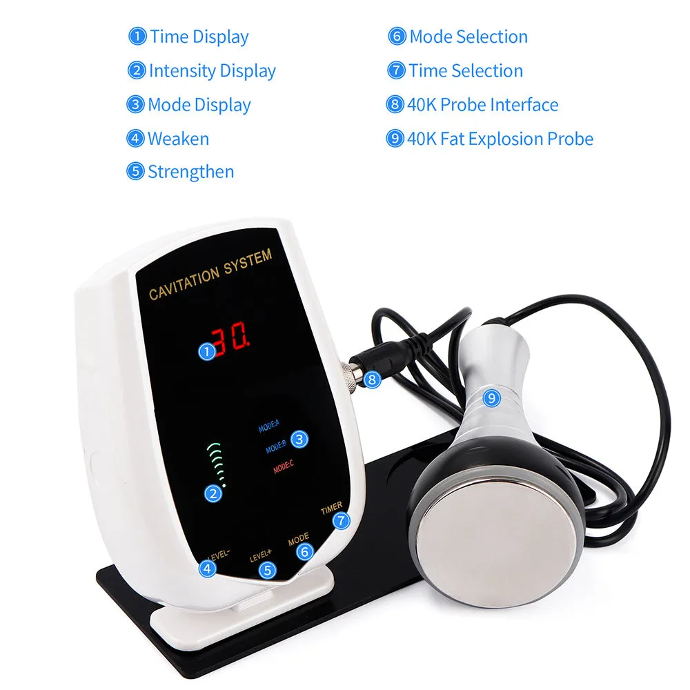 Ultrasonic cavitation machine in black and white with 40K ultrasonic head and power cord