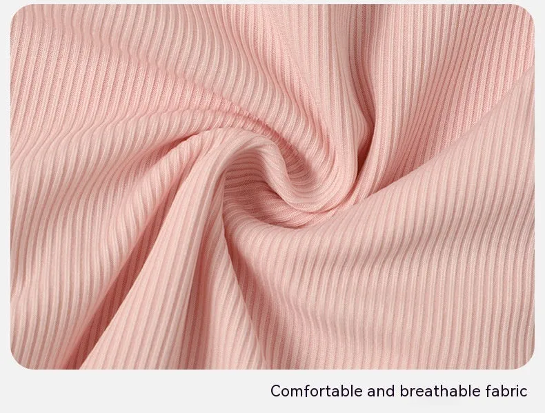 Pink women's conservative one-piece swimsuit with a Siamese design detail on a mannequin.