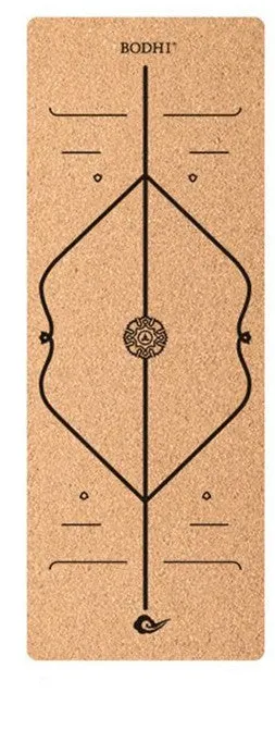 Tasteless natural cork yoga mat 183x65cm with Asana guide line and TPE base