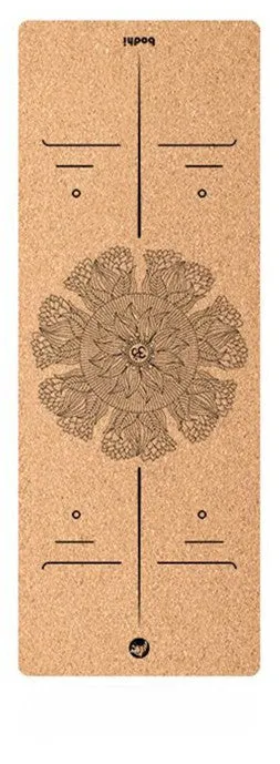 Tasteless natural cork yoga mat 183x65cm with Asana guide line and TPE base