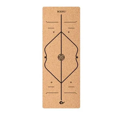 Tasteless natural cork yoga mat 183x65cm with Asana guide line and TPE base