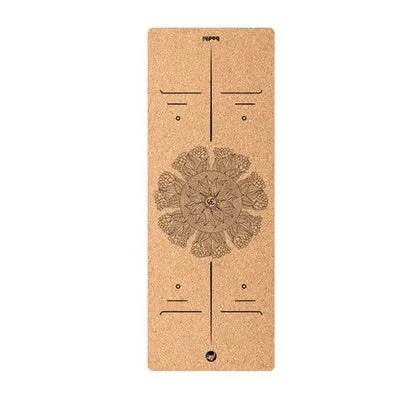Tasteless natural cork yoga mat 183x65cm with Asana guide line and TPE base