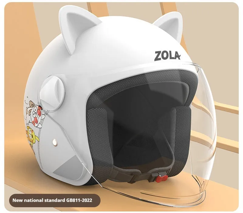 Blue winter electric bicycle helmet with attached fleece scarf and clear anti-fog visor on handlebars.