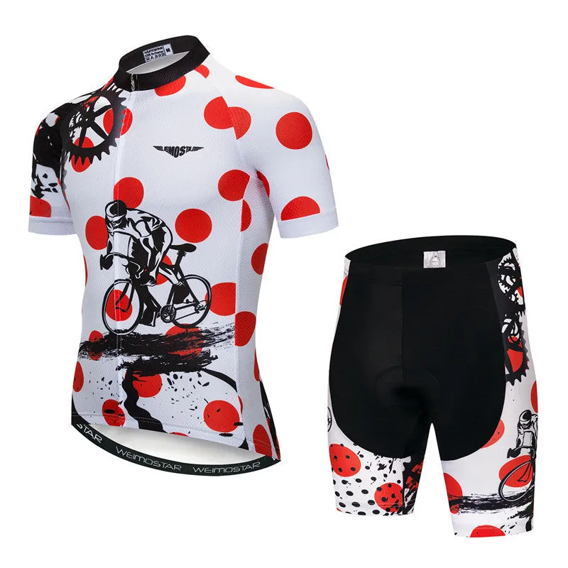 Pro cycling jersey set men's polyester short sleeve top and padded bike shorts multi-colour