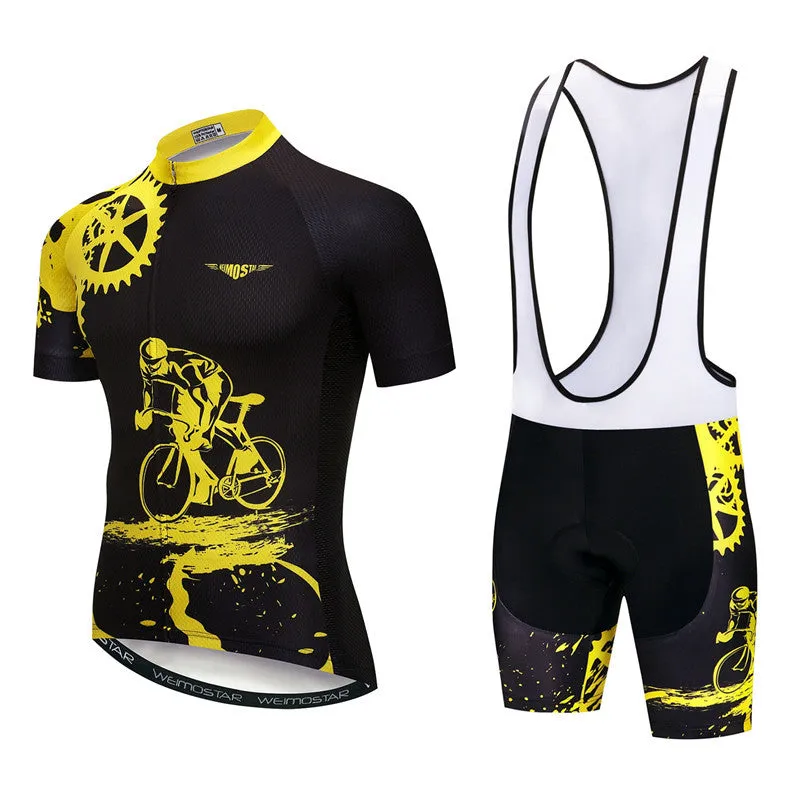 Pro cycling jersey set men's polyester short sleeve top and padded bike shorts multi-colour