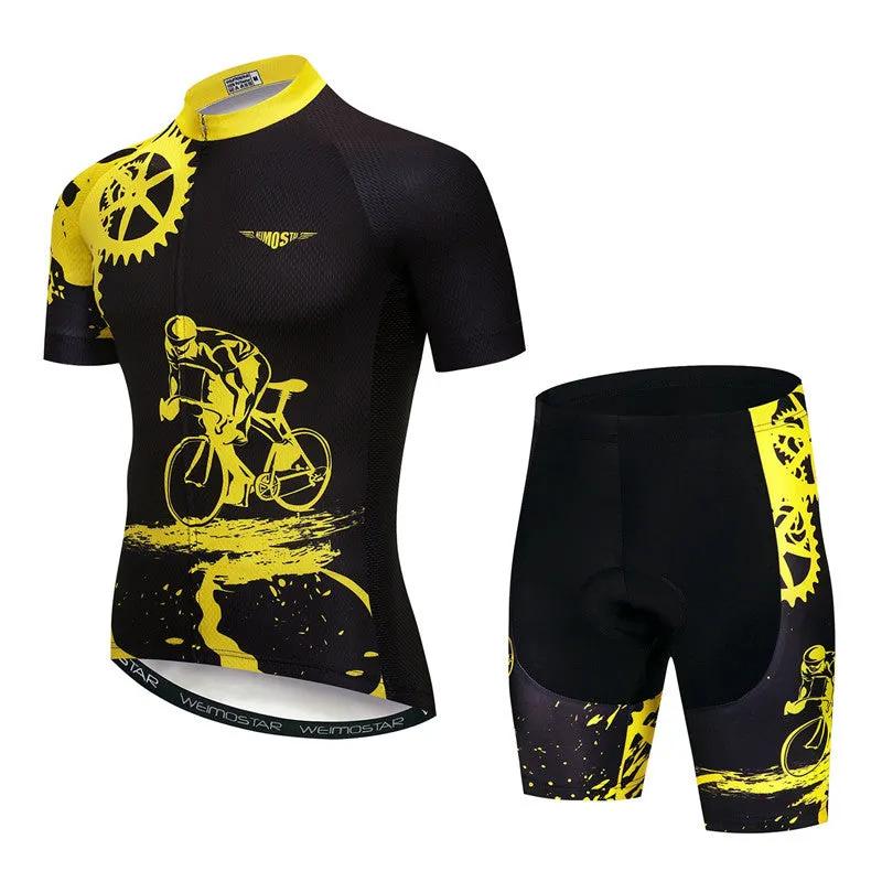 Pro cycling jersey set men's polyester short sleeve top and padded bike shorts multi-colour