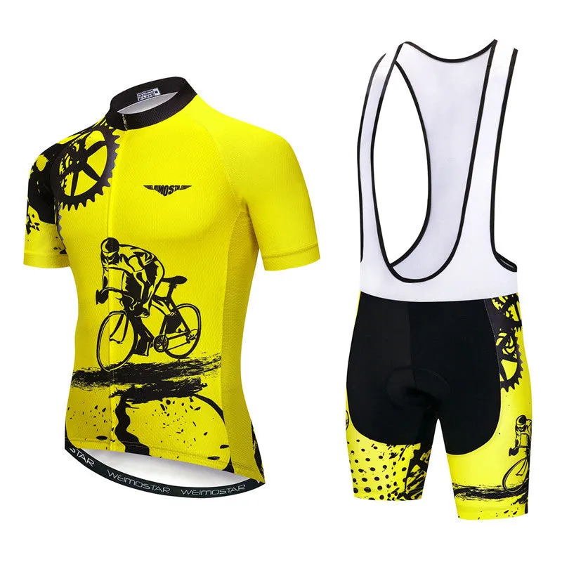 Pro cycling jersey set men's polyester short sleeve top and padded bike shorts multi-colour