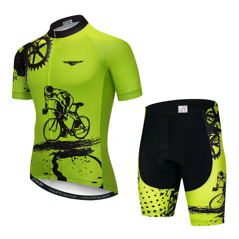 Pro cycling jersey set men's polyester short sleeve top and padded bike shorts multi-colour
