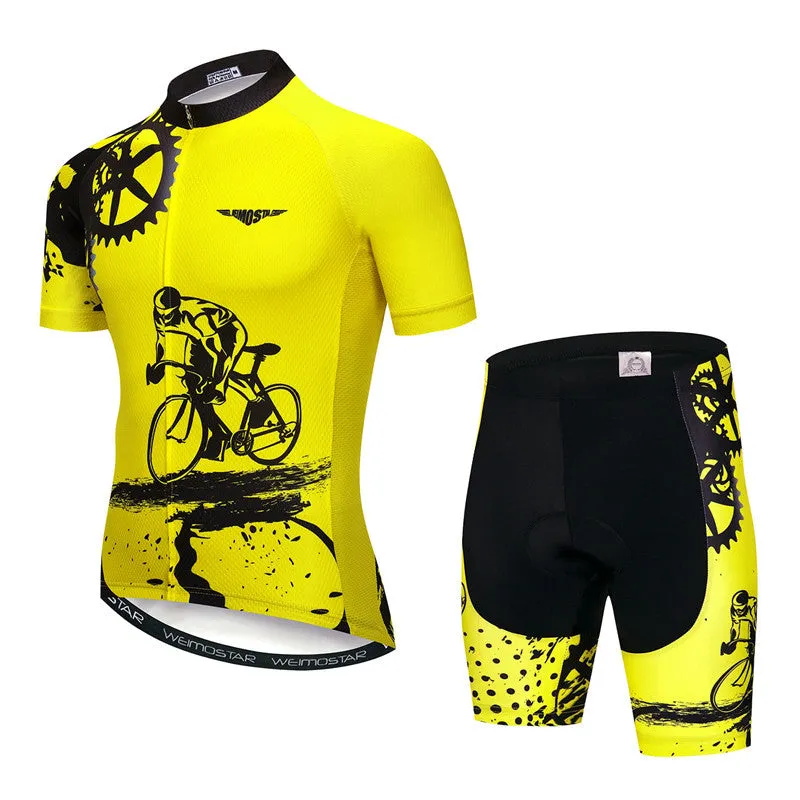 Pro cycling jersey set men's polyester short sleeve top and padded bike shorts multi-colour