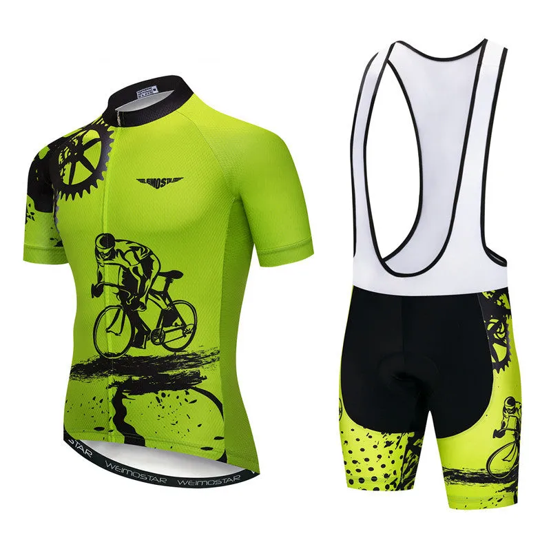 Pro cycling jersey set men's polyester short sleeve top and padded bike shorts multi-colour