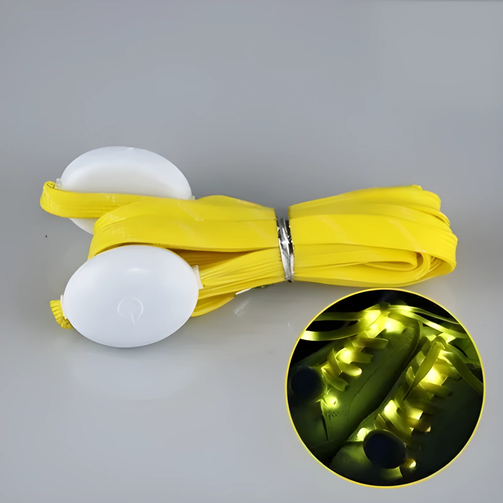 Nylon luminous shoelace glowing in dark on sneakers