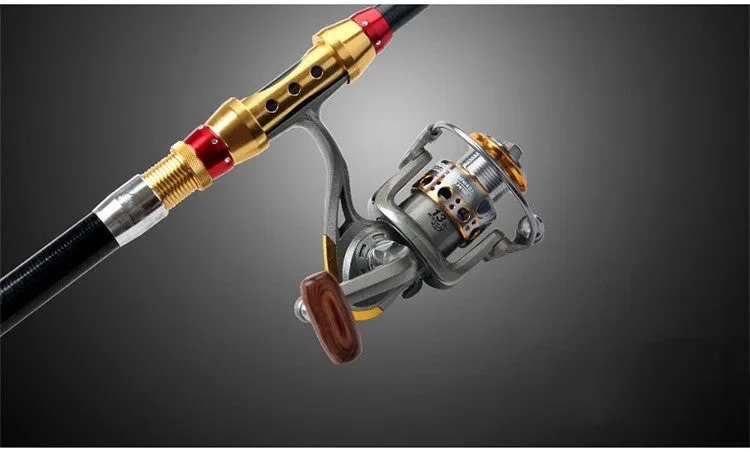 Carbon fibre telescopic spinning fishing rod for sea fishing with metal handle