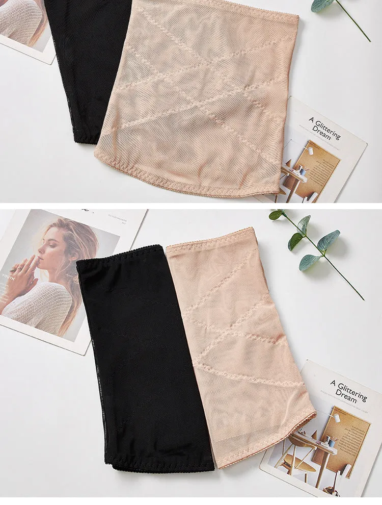 Black mesh postpartum belly band with cross waistband for waist trimming and tummy slimming