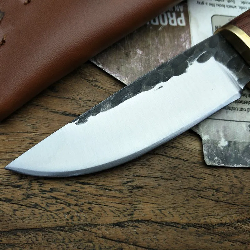 Brown outdoor survival knife with stainless steel 8cm blade and mahogany handle