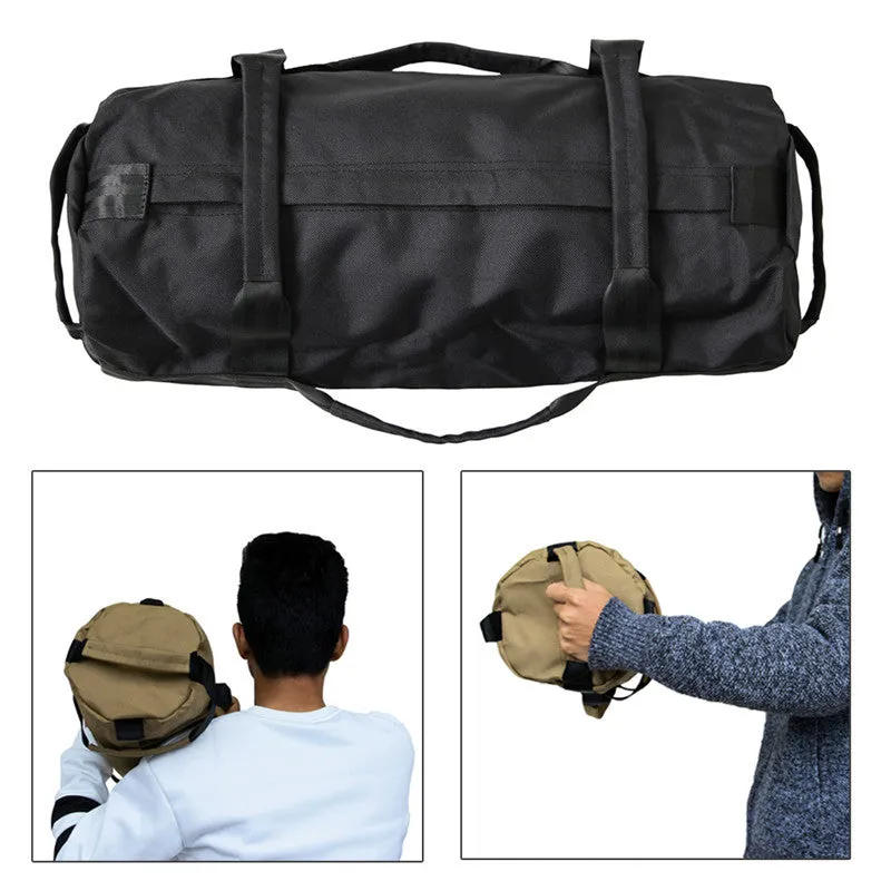 Weightlifting sandbag with six handles, 48cm diameter, black colour, made from 900D Oxford cloth