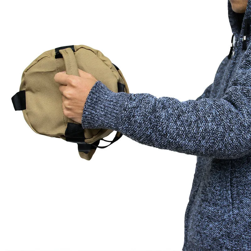 Weightlifting sandbag with six handles, 48cm diameter, black colour, made from 900D Oxford cloth