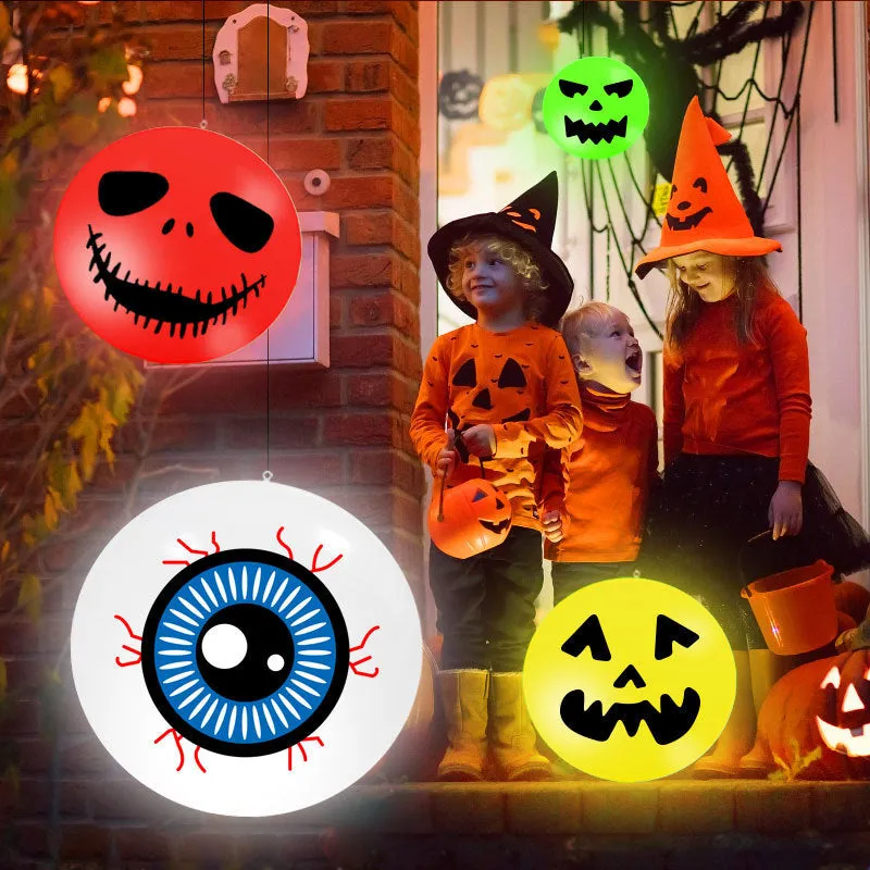 Set of three 34cm LED solar luminous Halloween balls in white, red, and green plastic with remote control