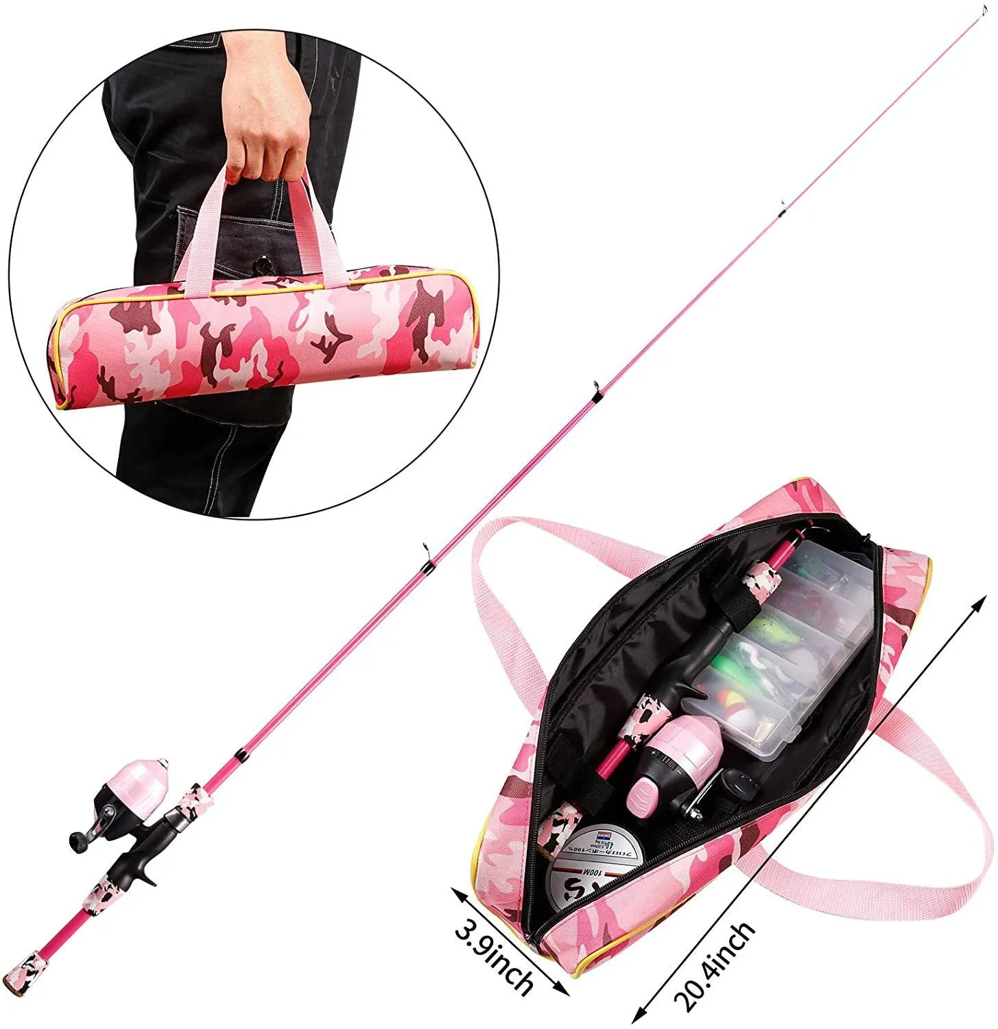 Blue children's telescopic carbon fishing rod with EVA grip and reel kit in carry bag