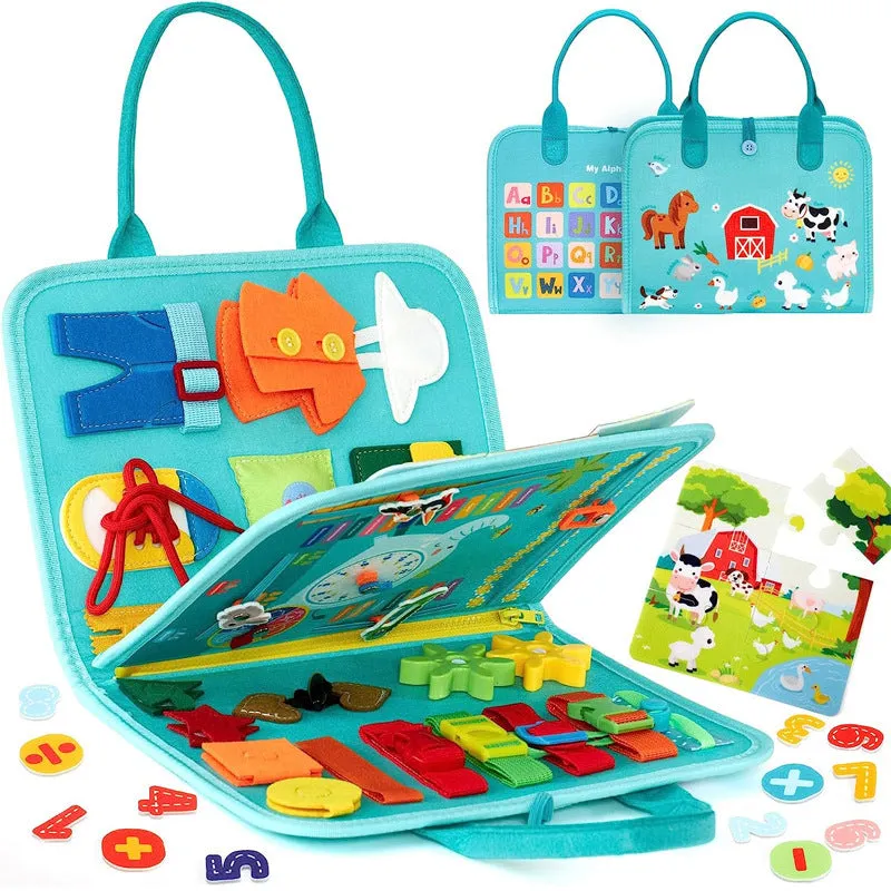 Felt learning board educational toy for toddlers, 44x28cm, blue green pink style 14