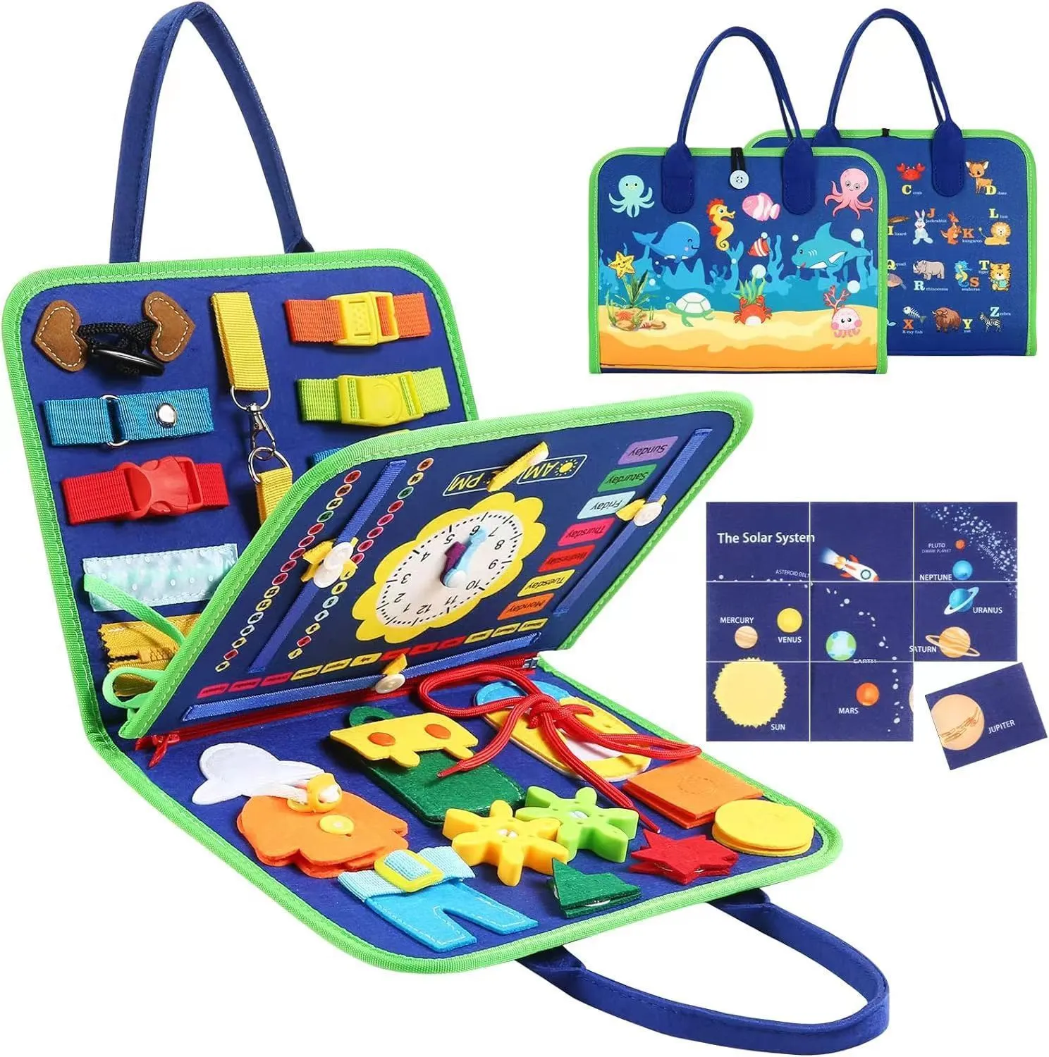 Felt learning board educational toy for toddlers, 44x28cm, blue green pink style 14