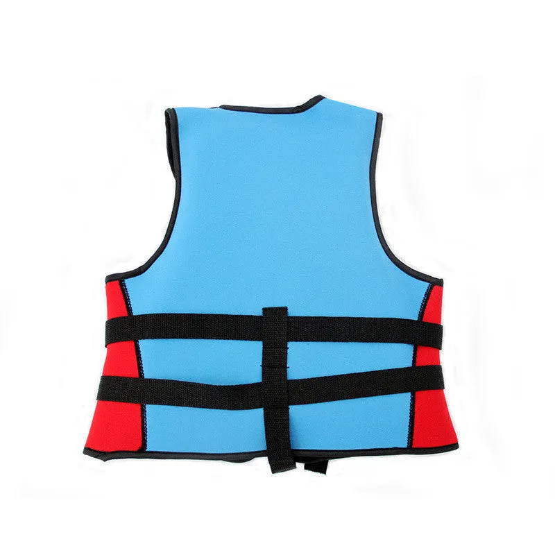 Children's life jacket in colour A with big buoyancy from diving fabric and pearl cotton fill, front view